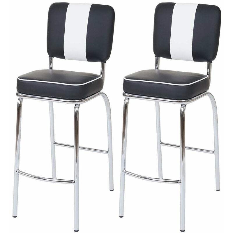 Décoshop26 - Set de 2 tabourets de bar en synthétique noir et blanc et métal design rétro TDB04025