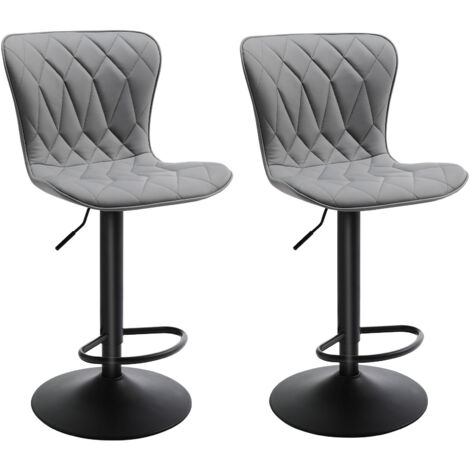 Set de 2 Tabourets de bar HomeMiYN Ajustables, 360° rotatif en Simili-Cuir Gris Diamanté
