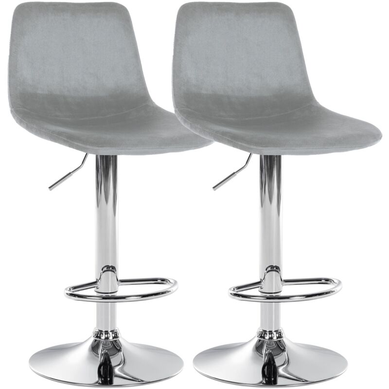 Set de 2 tabourets de bar repose-pieds en métal confortable en forme d'arc assise en velours gris 100004129