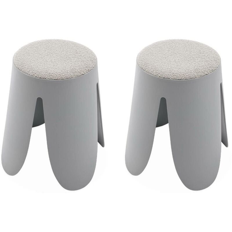 Set de 2 tabourets empilables gris clairs. bouclette texturée. niki. Ø30 / 44 x H46cm