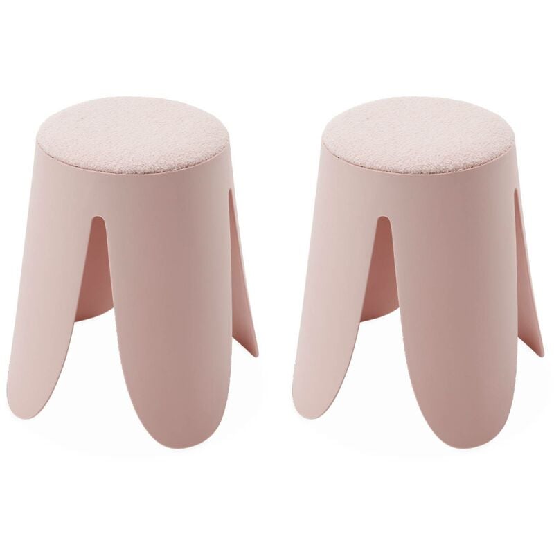Set de 2 tabourets empilables roses. bouclette texturée. niki. Ø30 / 44 x H46cm