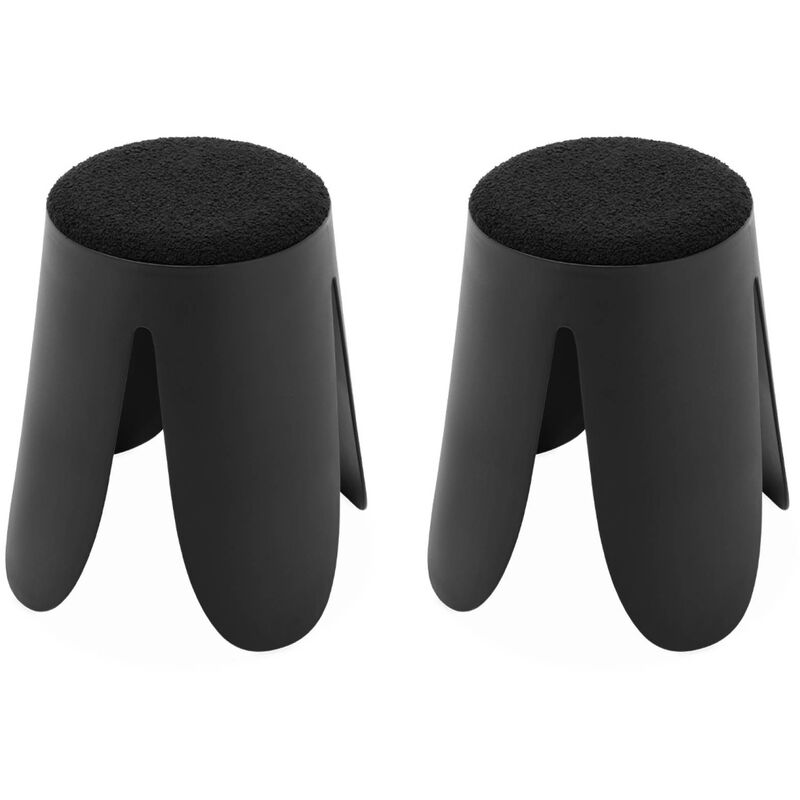 Set de 2 tabourets empilables noirs. bouclette texturée. niki. Ø30 / 44 x H46cm