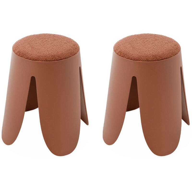 Set de 2 tabourets empilables terracotta. bouclette texturée. niki. Ø30 / 44 x H46cm
