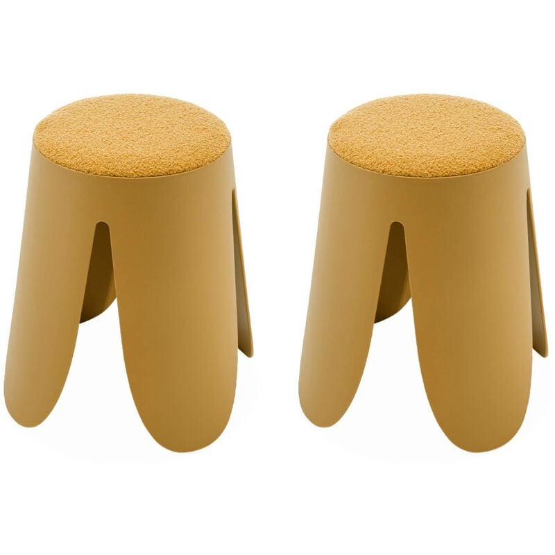 Set de 2 tabourets empilables moutardes. bouclette texturée. niki. Ø30 / 44 x H46cm