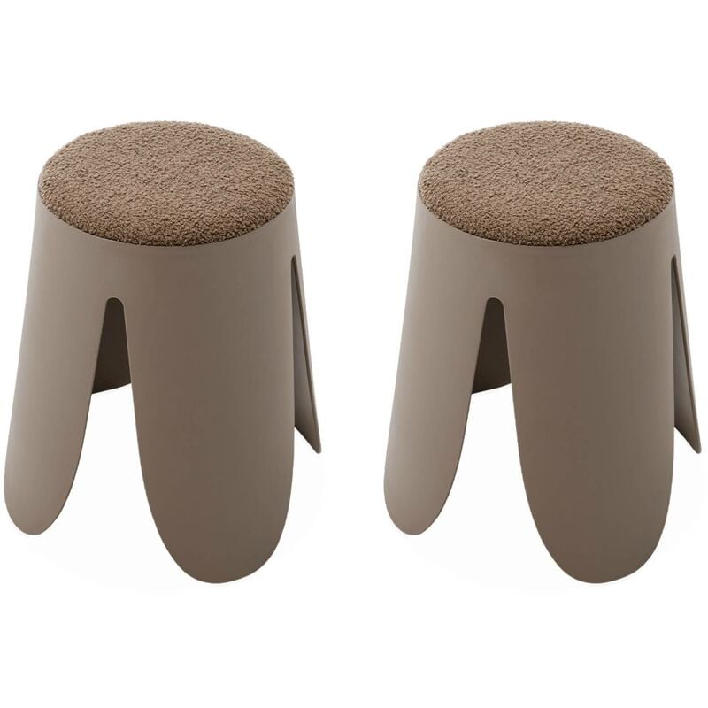 Set de 2 tabourets empilables marrons. bouclette texturée. NIKI. Ø30 / 44 x H46cm