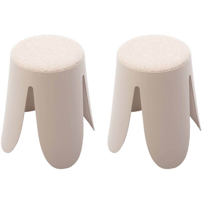 Set de 2 tabourets empilables beige. bouclette texturée. niki. Ø30 / 44 x H46cm