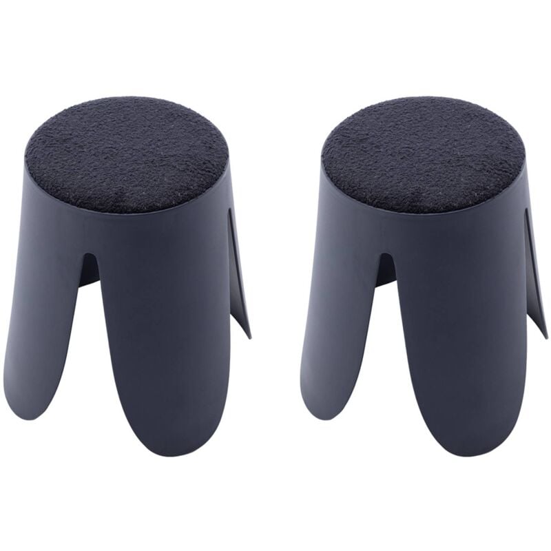 Set de 2 tabourets empilables bleu marine. bouclette texturée. niki. Ø30 / 44 x H46cm