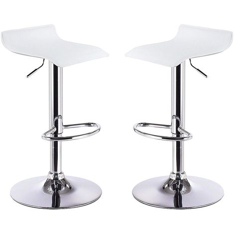 FRANKYSTAR Set de 2 Taburete de bar cocina pub alto fijo giratorio ajustable respaldo reposapiés Modelo Graziano Color Blanco