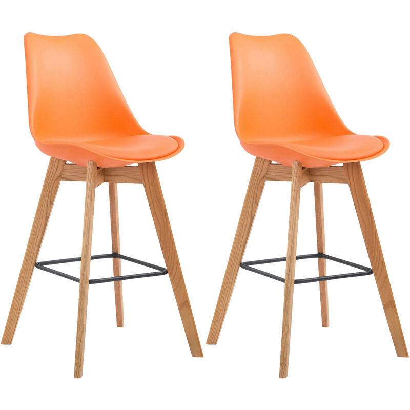 

Set De 2 Taburetes De Bar Metz Con Asiento En Polipropileno Naranja Natural