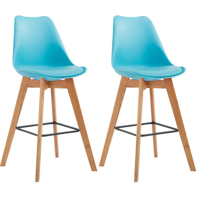 

Set De 2 Taburetes De Bar Metz Con Asiento En Polipropileno Azul Natural