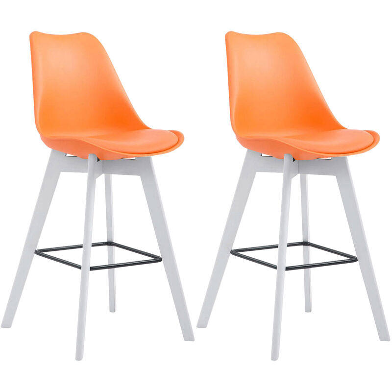 

Set De 2 Taburetes De Bar Metz Con Asiento En Polipropileno Naranja Blanco