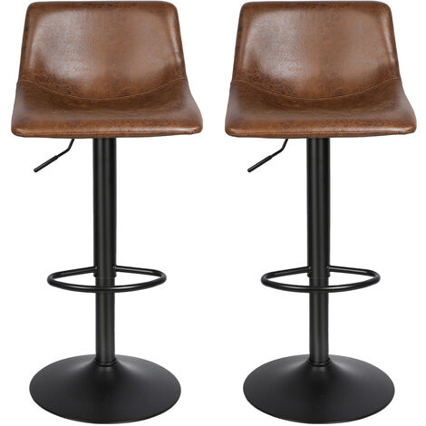 Set de 2 Taburetes de Bar, Taburetes de Cuero Sillas de Desayuno Estilo Industrial, Adecuado para Cocina, Restaurante, Bar y Sala de Fiestas, Marrón Vintage