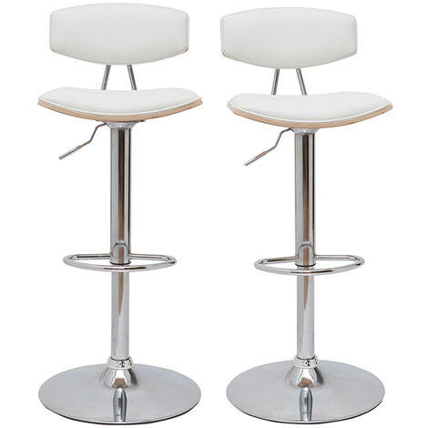 Set de 2 taburetes de cocina de diseño regulable blanco y madera clara VASCO