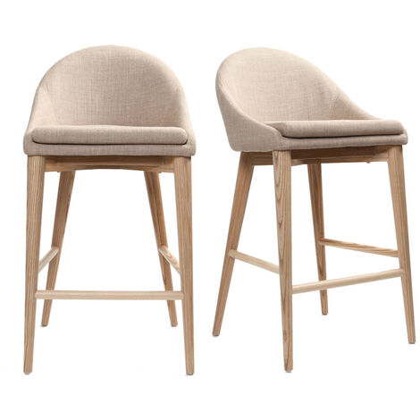 Set de 2 taburetes de cocina nórdicos de tela beige y fresno macizo 66 cm DALIA