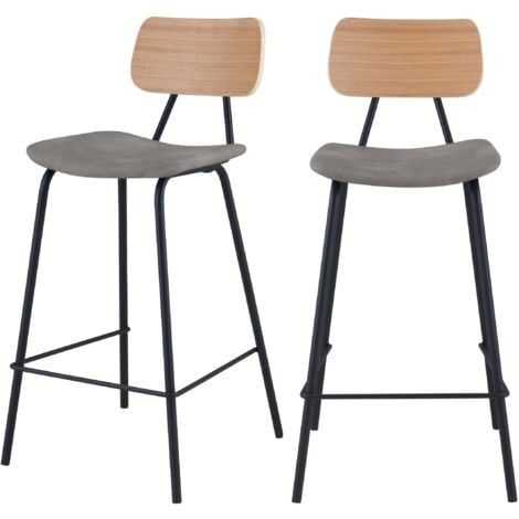 Set de 2 taburetes para isla de cocina en cuero sintético gris 65 cm - Madrague