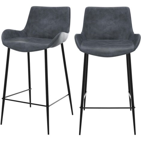 RENDEZ-VOUS DÉCO Set de 2 taburetes para isla de cocina en cuero sintético gris 65 cm - Pirata