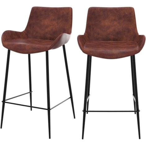 Set de 2 taburetes para isla de cocina en cuero sintético marrón 65 cm - Pirata
