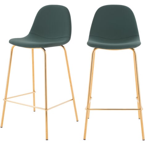 Set de 2 taburetes para isla de cocina en cuero sintético verde 65 cm - Henrik
