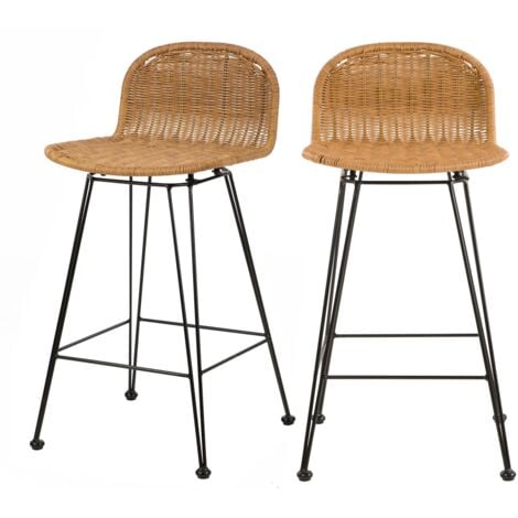 RENDEZ-VOUS DÉCO Set de 2 taburetes para isla de cocina en resina tejida marrón 63 cm - Jigani