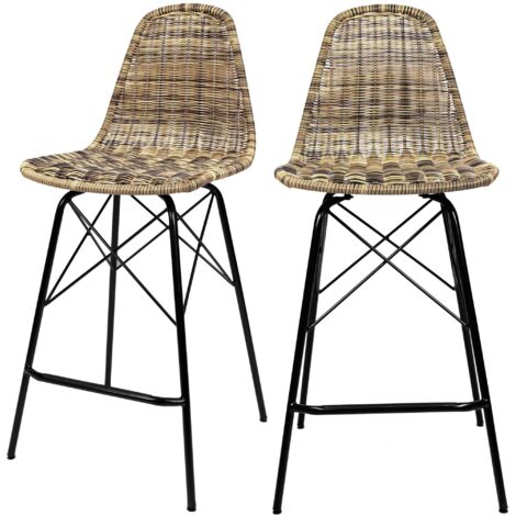 Set de 2 taburetes para isla de cocina tejida marrón 63 cm - Tiptur