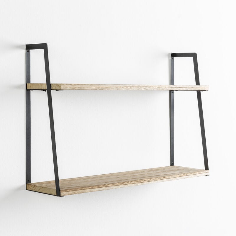 Vs Venta-stock - Set de 2 étagères murales Eloi 2 niveaux, bois de paulownia