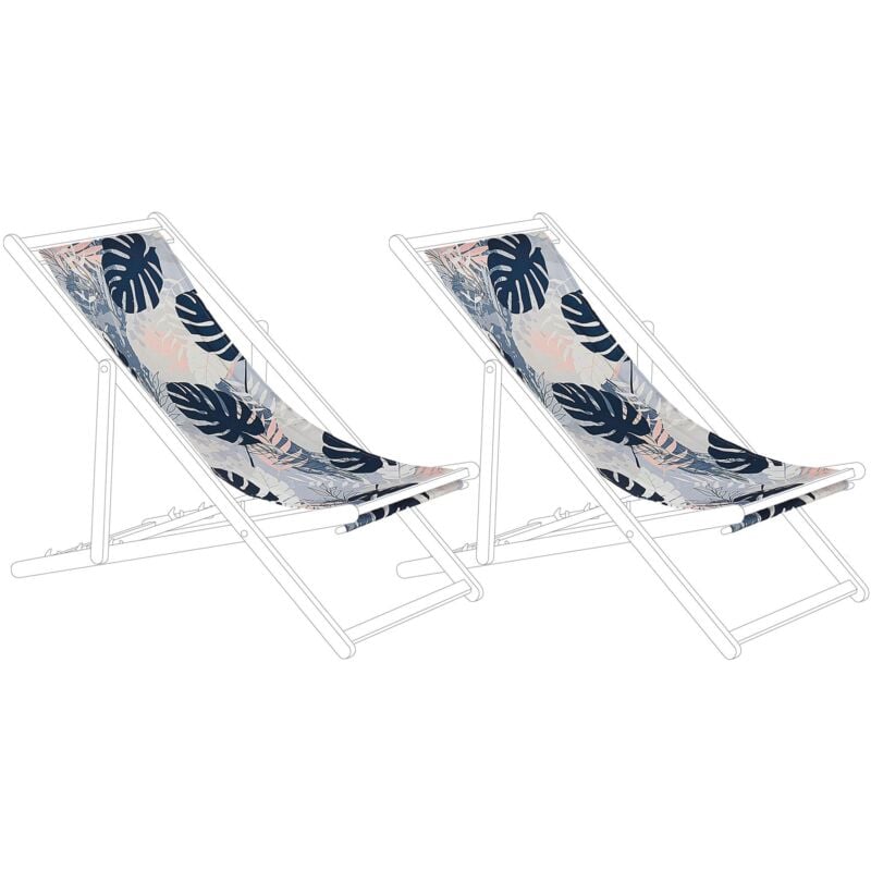 2 Toiles de Transat 113 x 44 cm en Polyester Bleu et Blanc Anzio / Avellino