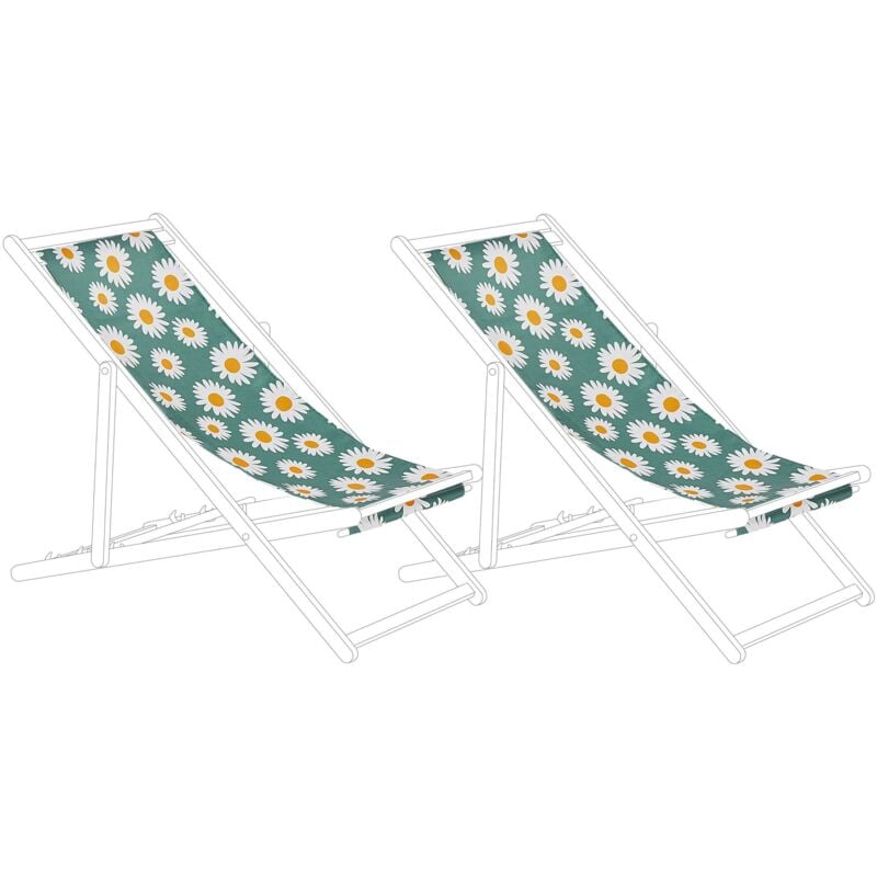 2 Toiles de Transat 113 x 44 cm en Polyester Vert et Blanc Anzio / Avellino
