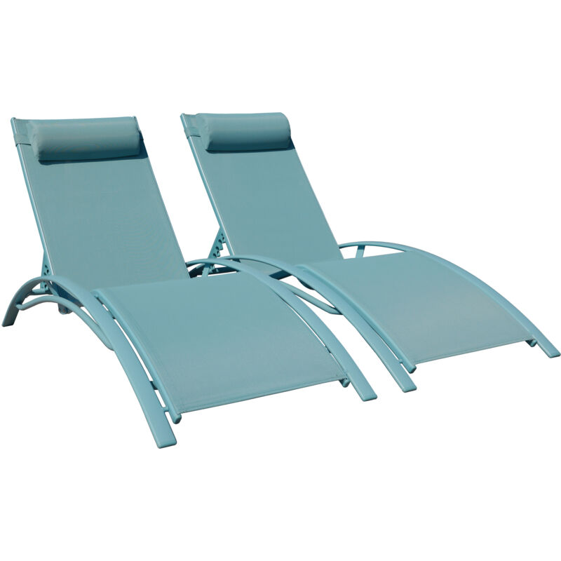Happy Garden - Lot de 2 transats galapagos en textilène bleu clair - aluminium bleu clair