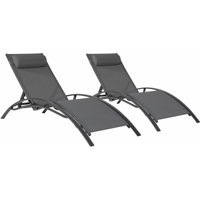 Happy Garden - Lot de 2 transats galapagos en textilène gris - aluminium gris anthracite