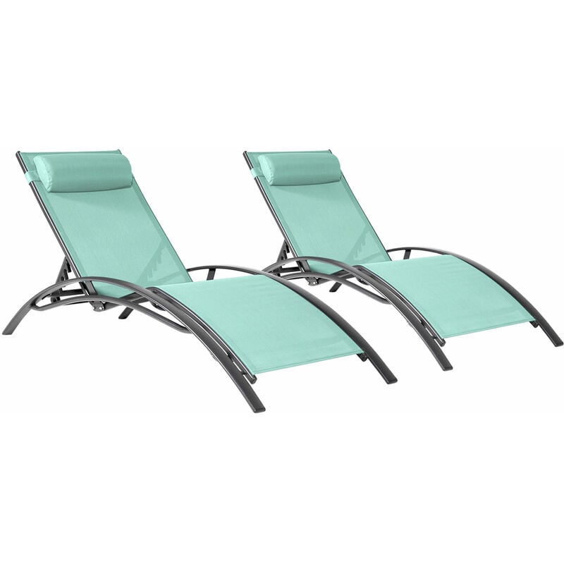 Happy Garden - Lot de 2 transats galapagos en textilène vert d'eau - aluminium gris anthracite