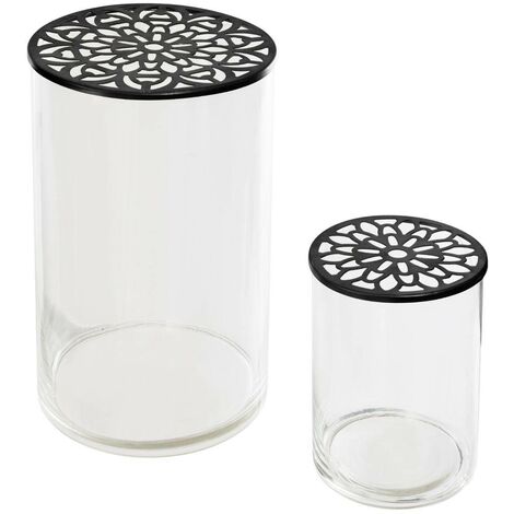 Atmosphera - Set de 2 vases en verre avec couvercles en métal