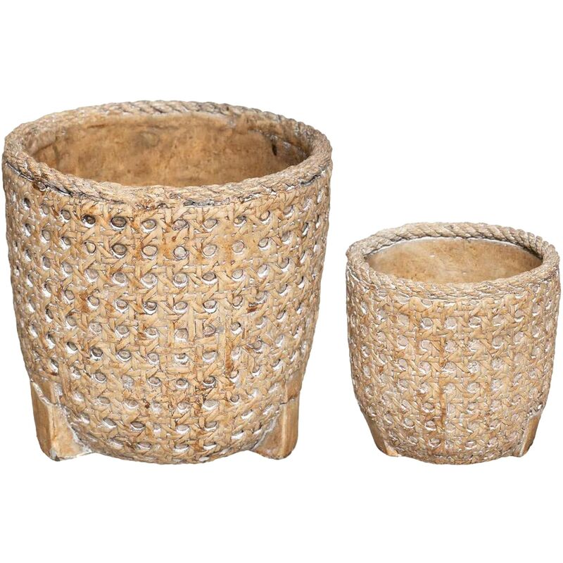 

Set de 2 vasijas decorativas de cemento y mimbre Nature