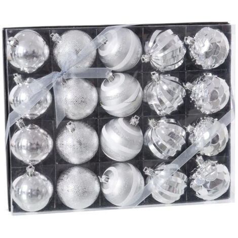 Set de 20 boules de Noël argentées décorées - 6cm