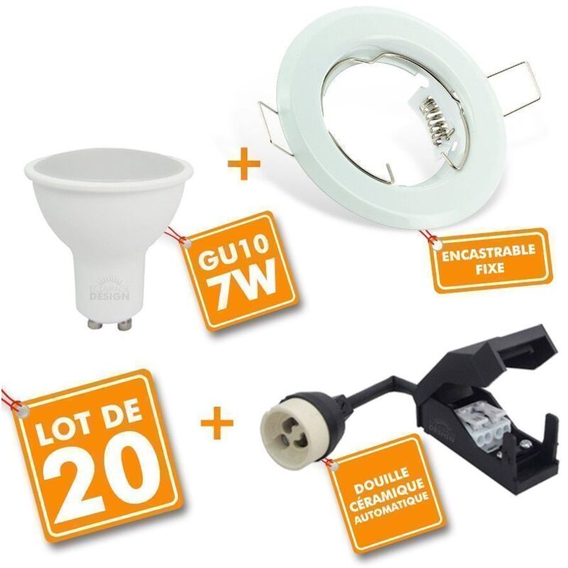 Set de 20 Downlight led empotrable completo blanco con bombilla GU10 7W Temperatura de color: 4000K blanco neutro
