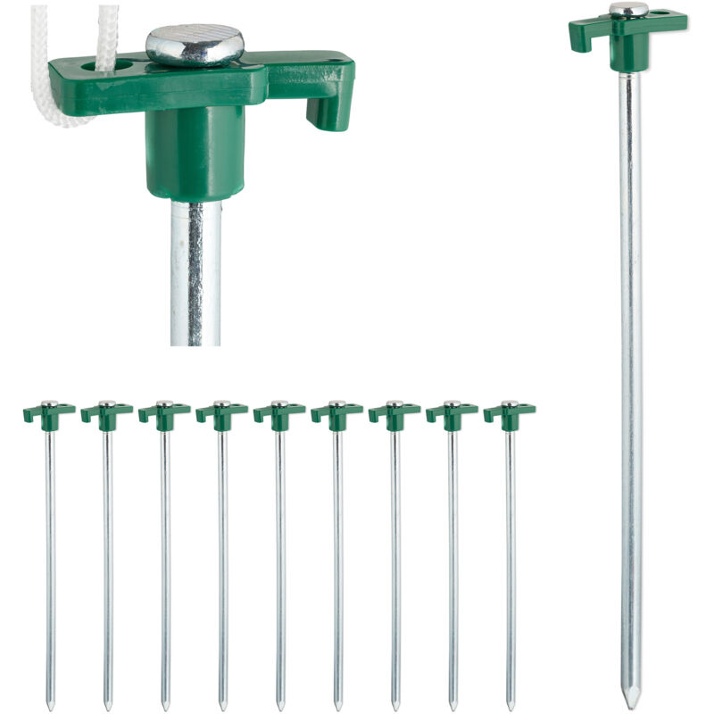 

Set de 20 piquetas para camping, Anclaje para el suelo, Estacas para tiendas de campaña, Acero, 25cm, Verde