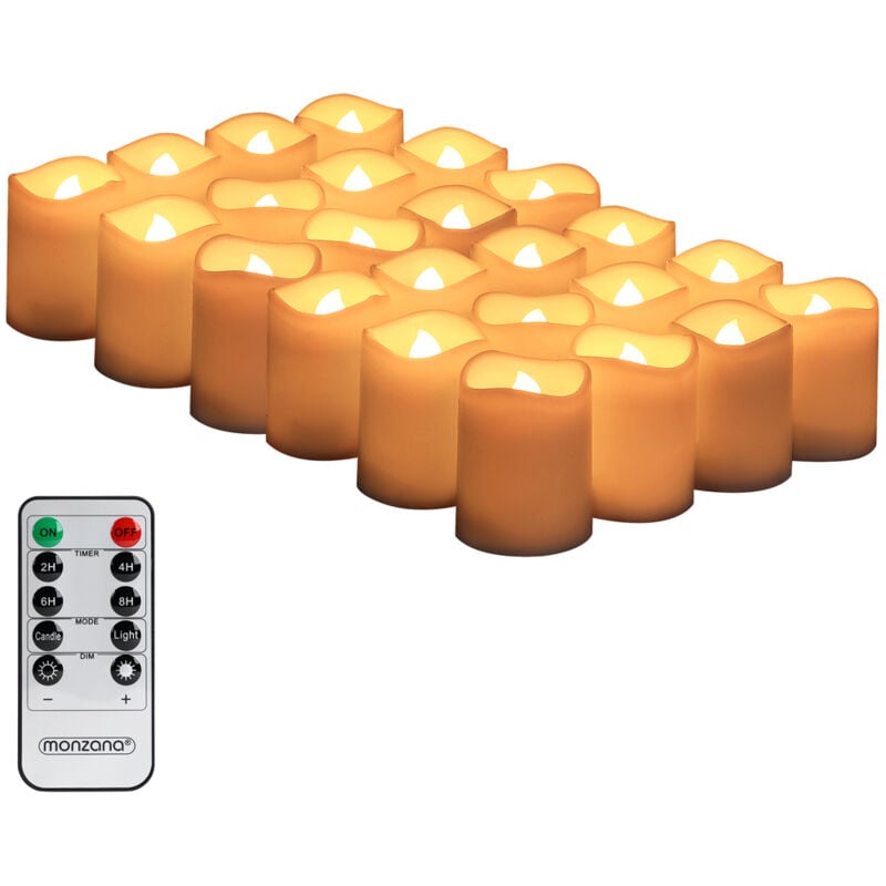 Monzana - 24x Bougie led à piles avec télécommande fausse flamme fixe ou vacillante minuteur décoration Noël blanc chaud