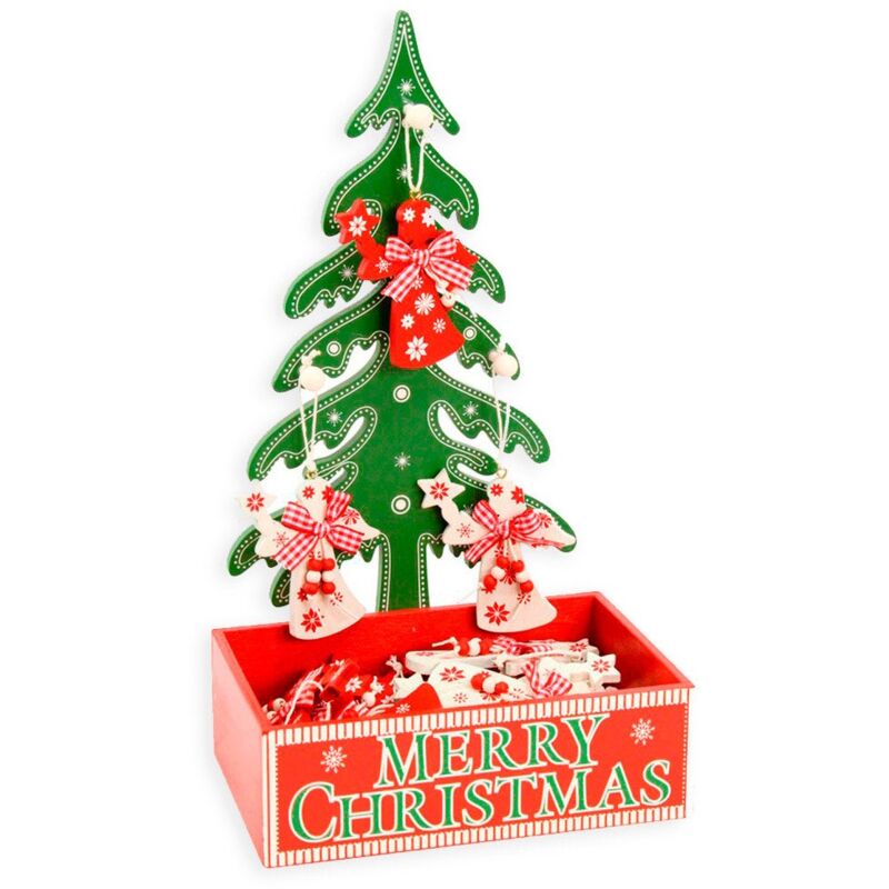

Set de 24 colgantes de Navidad de ángel con caja de madera blancos y rojos.