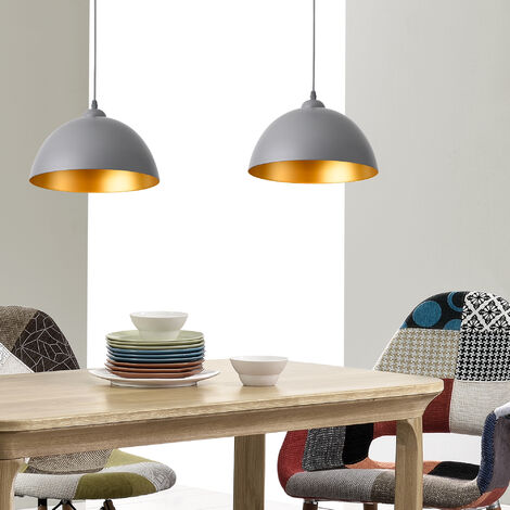 Set de 2x Lámpara Colgante Toulon - 145 x Ø 30 cm  - E27 - 60W - Metal - Gris y Oro [lux.pro]