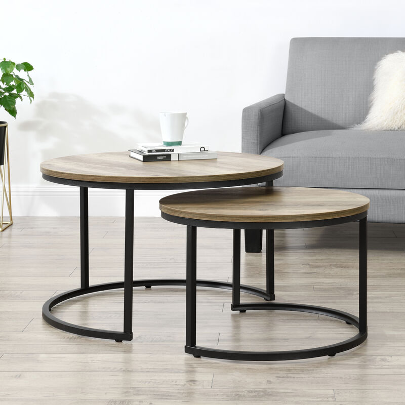 

Set de 2x Mesas de centro Efecto madera oscura y Negro