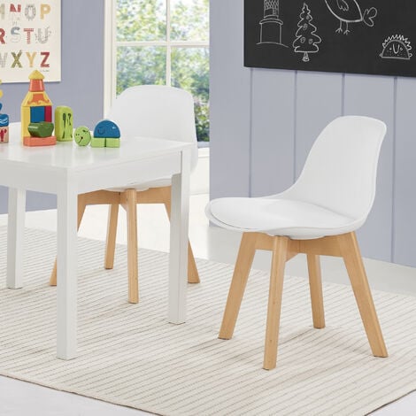 Set de 2x sillas infantiles Elvdal plástico/haya/PU 56 x 38 x 33 cm blanco [en.casa]