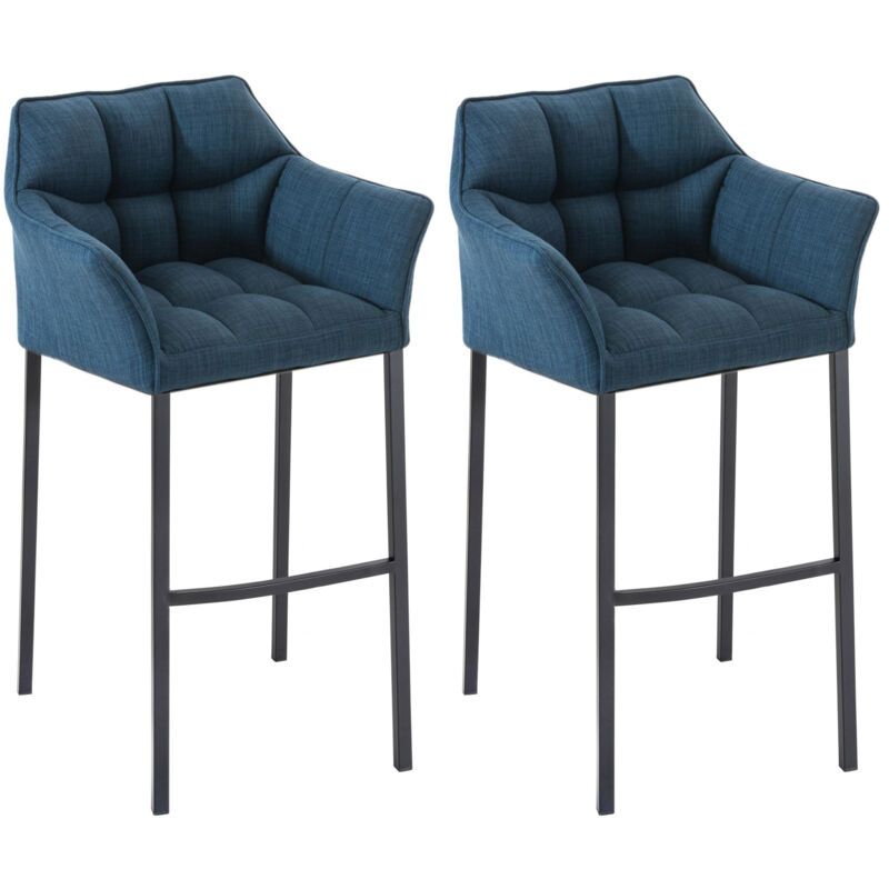 CLP - Set de 2 taburete de bar Damaso en tela con base de 4 patas Azul Negro