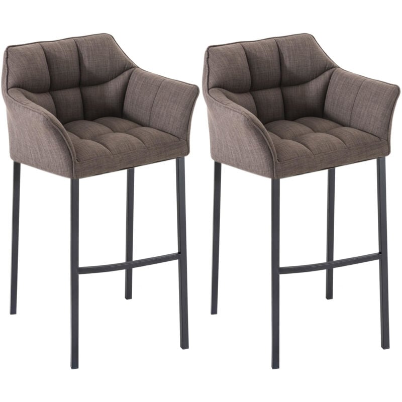 Set de 2 taburete de bar Damaso en tela con base de 4 patas Gris Negro