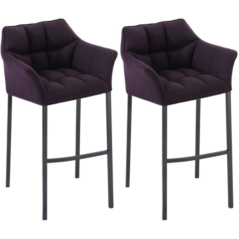 Set de 2 taburete de bar Damaso en tela con base de 4 patas Lila Negro