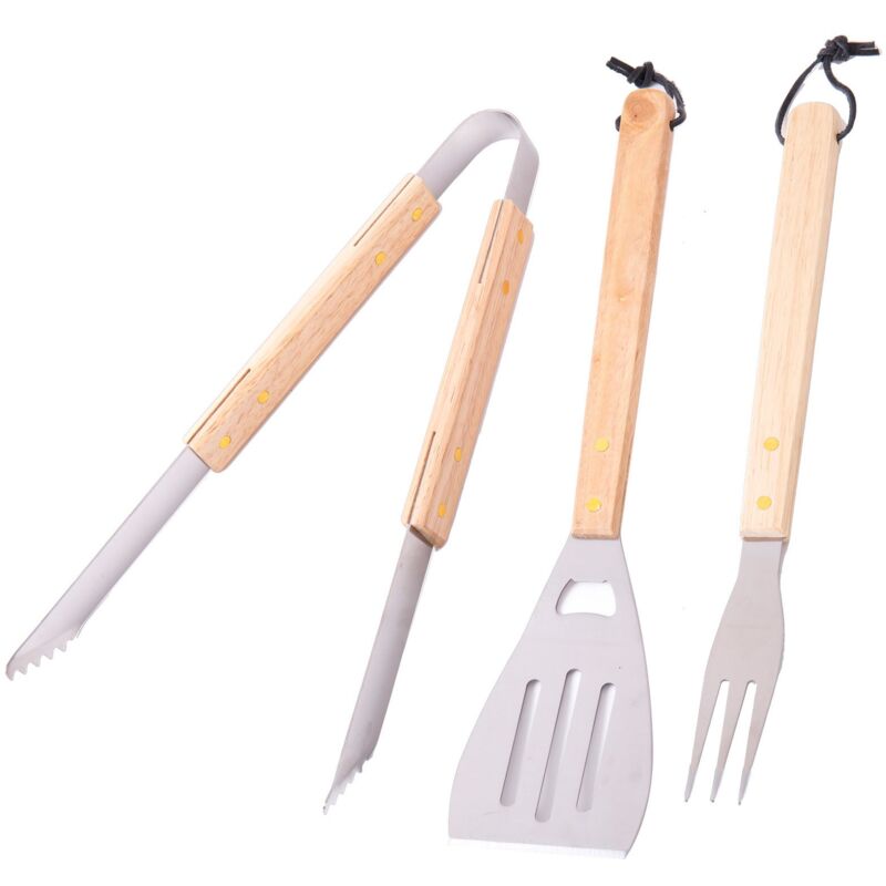 

Set de 3 accesorios barbacoa de acero inoxidable y madera natural