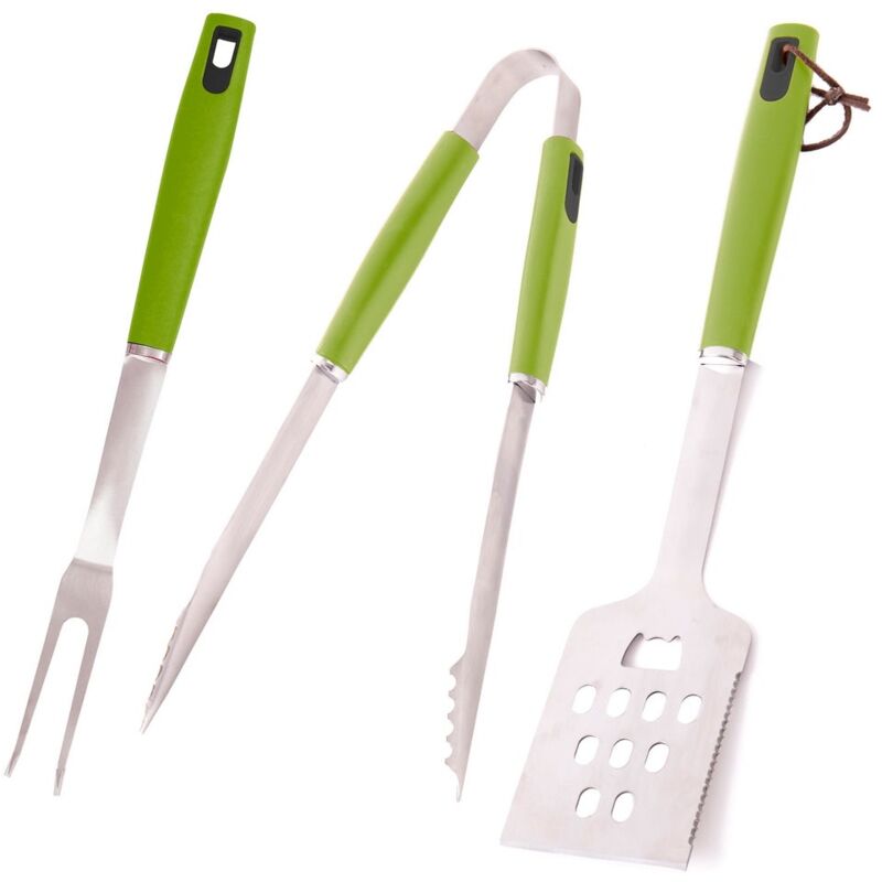 

Set de 3 accesorios barbacoa de acero inoxidable y nylon verde
