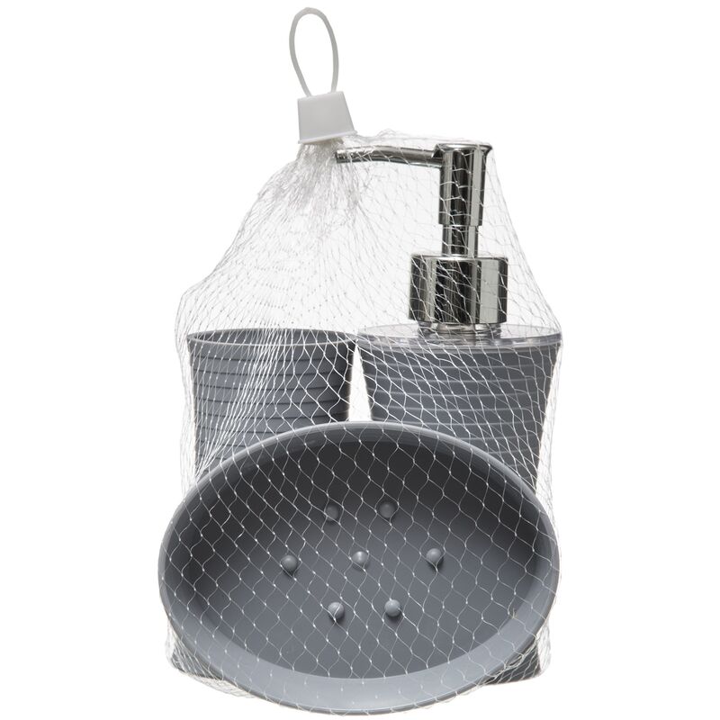 

Set de 3 accesorios PS Raya gris: dispensador jabon, vaso y jabonera