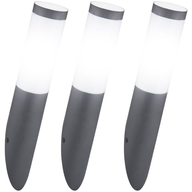 Lot de 3 appliques extérieures façades lampe torche de jardin inox anthracite dans un set comprenant des ampoules led
