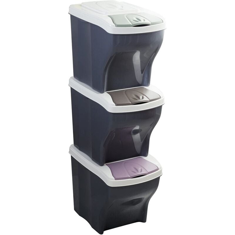 Lot de 3 poubelles Tris - 60 L - Coloris aléatoire - Livraison gratuite
