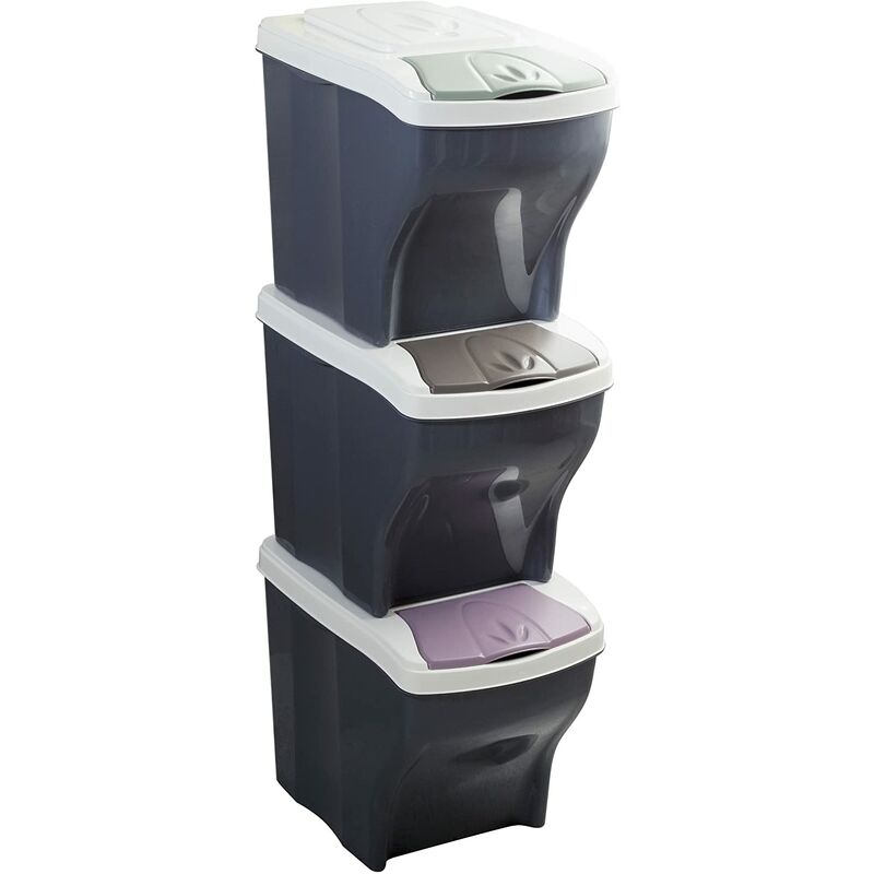 Lot de 3 poubelles tris - 60 l - coloris al&eacute;atoire