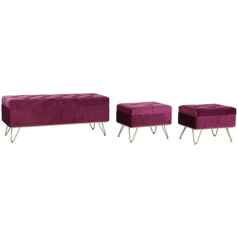 Set de 3 banquettes en velours coloris grenat et métal doré -PEGANE-